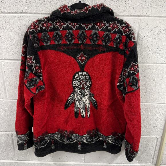 VTG 90s Milton Funwear Size S Jacket Deep Pile Fleece AOP Indian Native Fleece - Picture 2 of 12